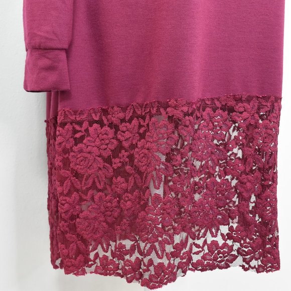 Womens Whimsigoth Hooded Lace Hem Long Sleeve Tunic Top Size M Burgundy Coquette - Picture 5 of 13
